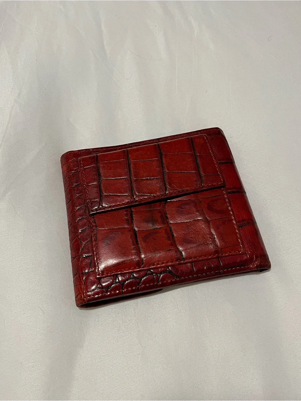 Bosca Red Croc-Embossed Leather Card Holder